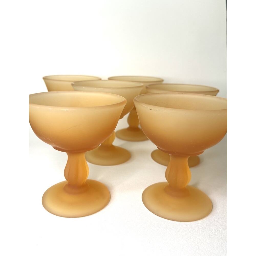 Peach Frosted Glass 6 Sundae Cups Vintage Sherbet Sorbet Icecream Dessert Set